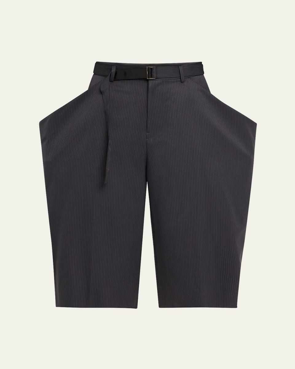 Pinstripe Wide Cropped Wool Trousers